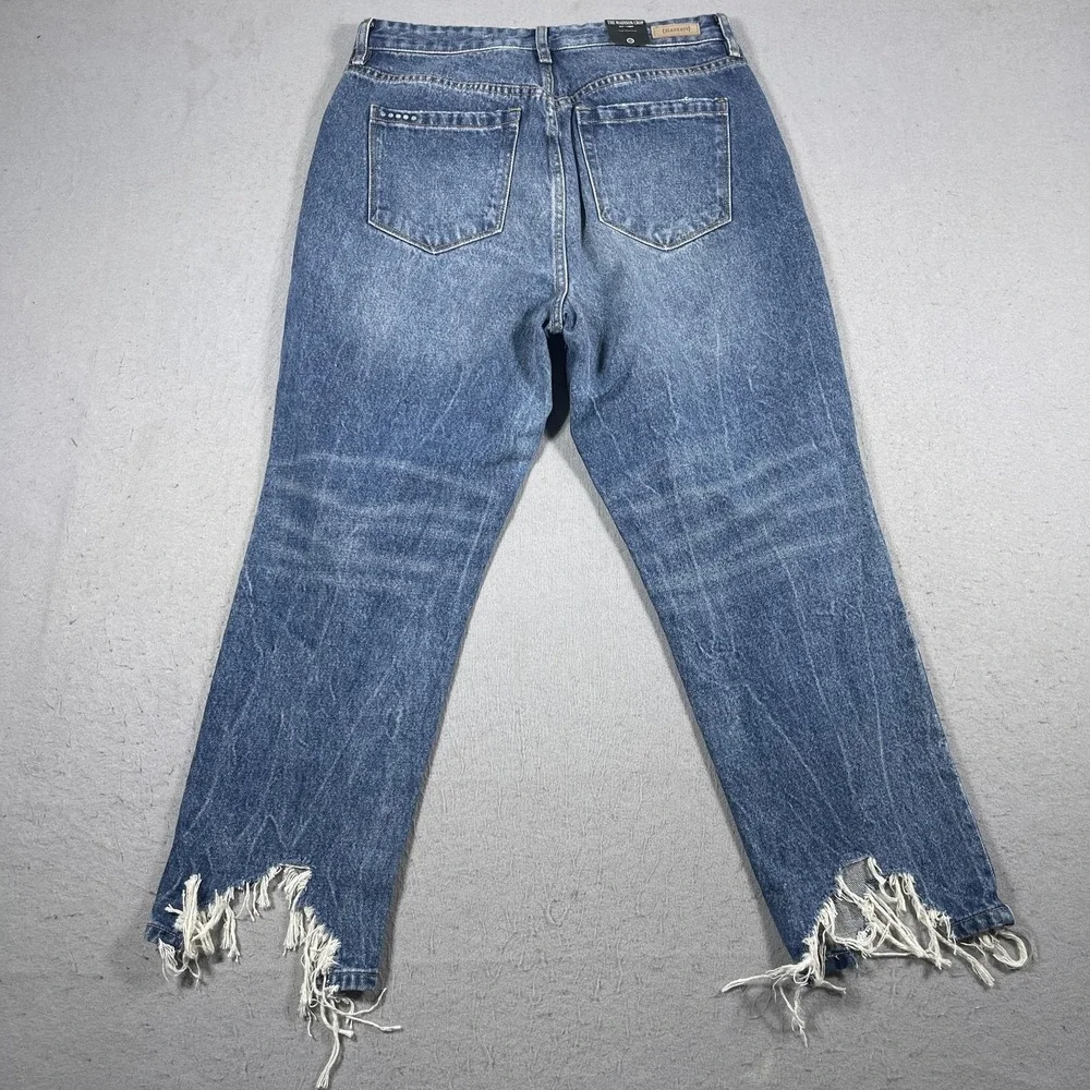 BlankNYC The Madison Crop Jeans Women 28 Blue Distressed High Rise Raw Hem NWT‎